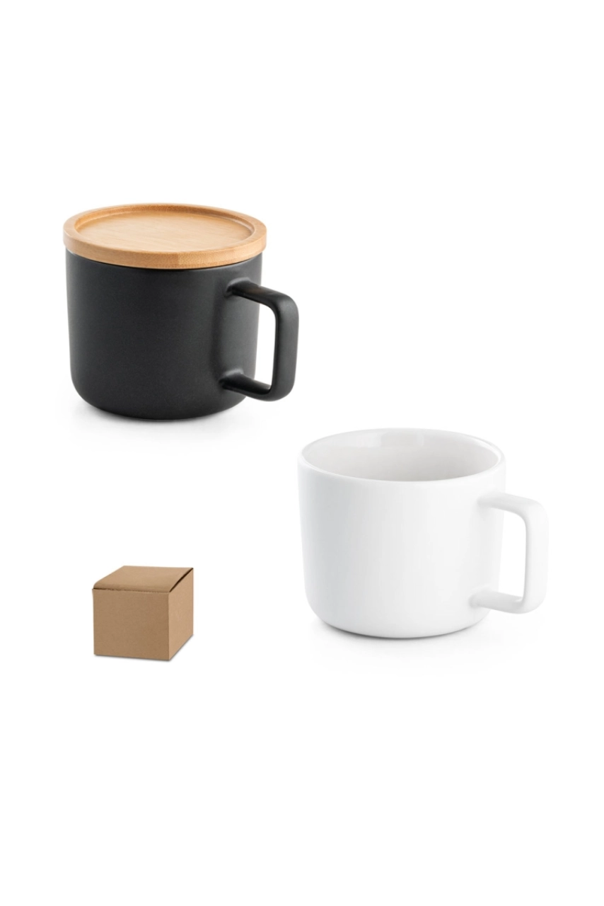 FANGIO. Tasse en céramique 230 mL avec couvercle et base en bambou