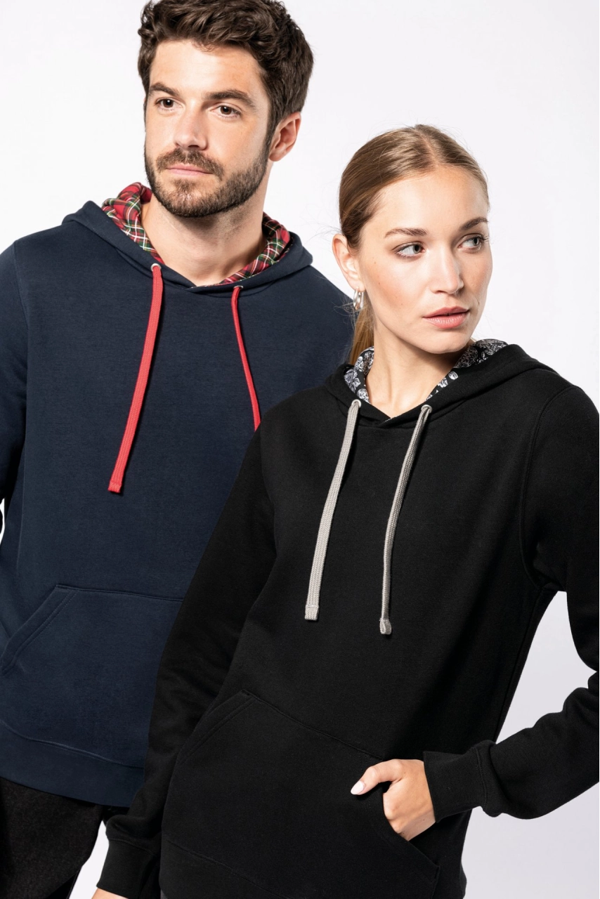 Sweat-shirt à capuche contrastée à motifs unisexe